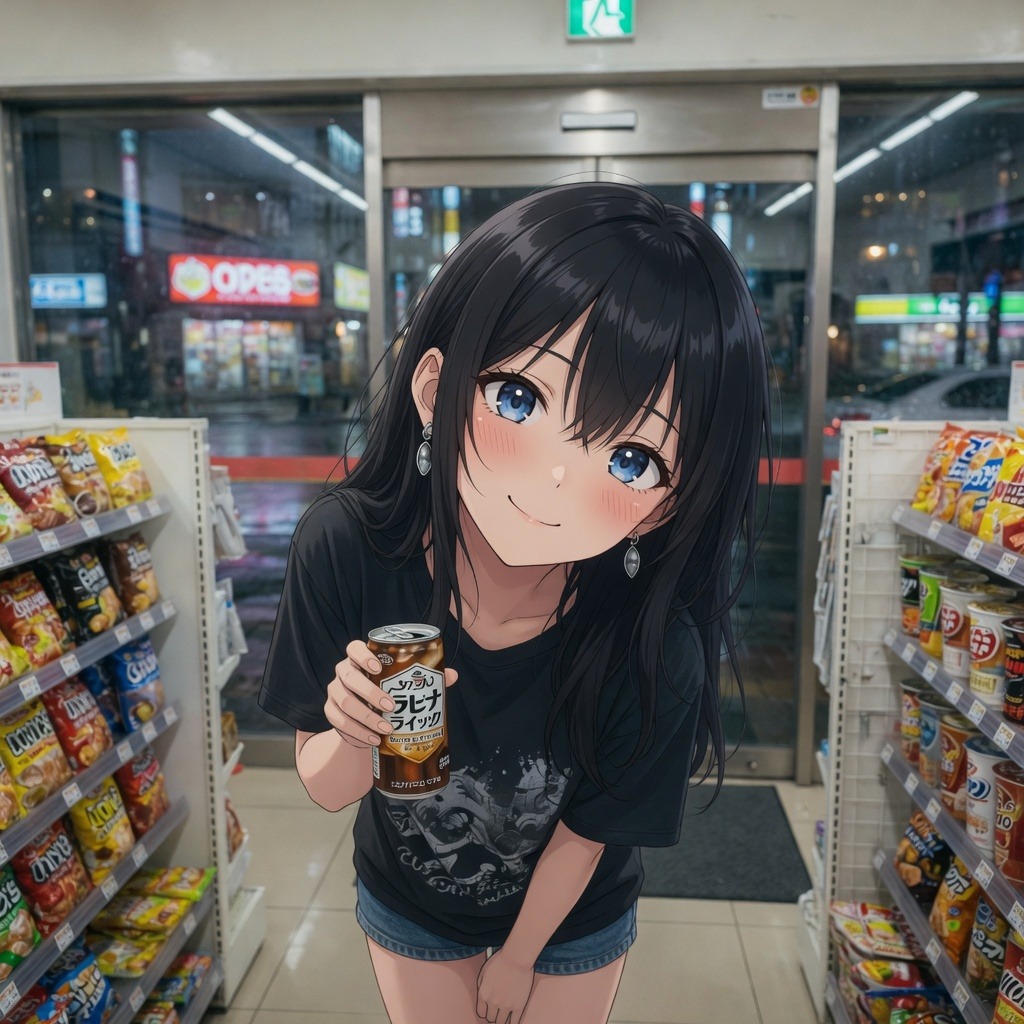 Avalynn in a night convenience store